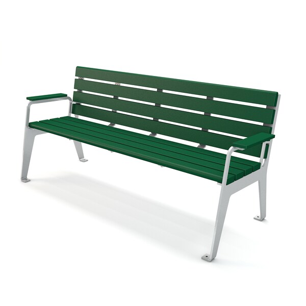 Green 6' Plaza Bench with Silver Frame